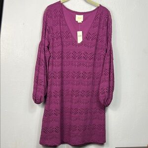 Anthropologie Maeve New with Tag Plum Balloon Sleeve Lace V- Neck Dress Small